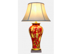 Chinese Porcelain Vase Table Lamp Red Yellow Gold Jasmine Blossoms